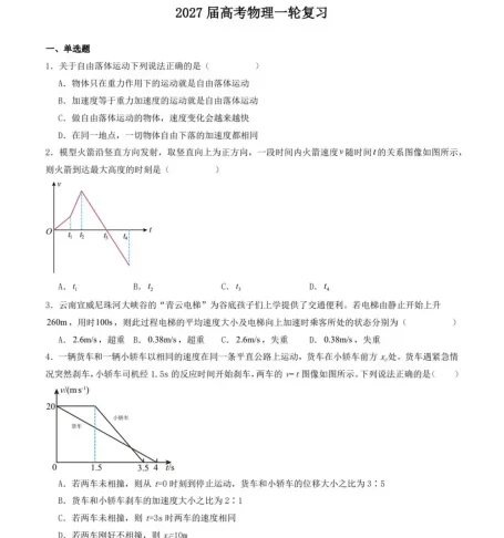 2027【学科网】一轮复习专题强化小卷（高考）（物理）